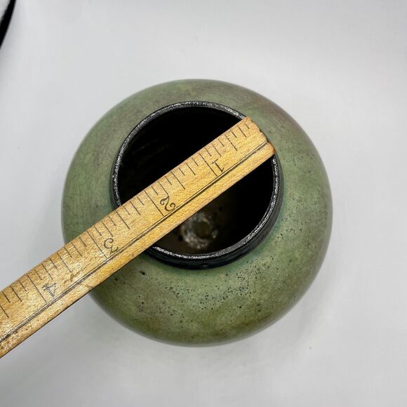 Studio Art Pottery Green Iridescent Glaze Raku Vase Planter Zion Canyon - Picture 9 of 9